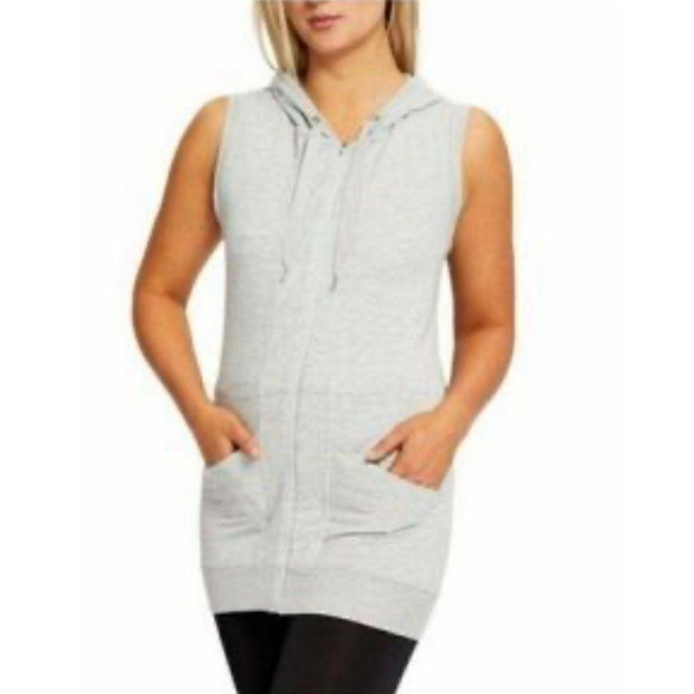 Yogalicious Women Gray Sleeveless Hoodie Size L